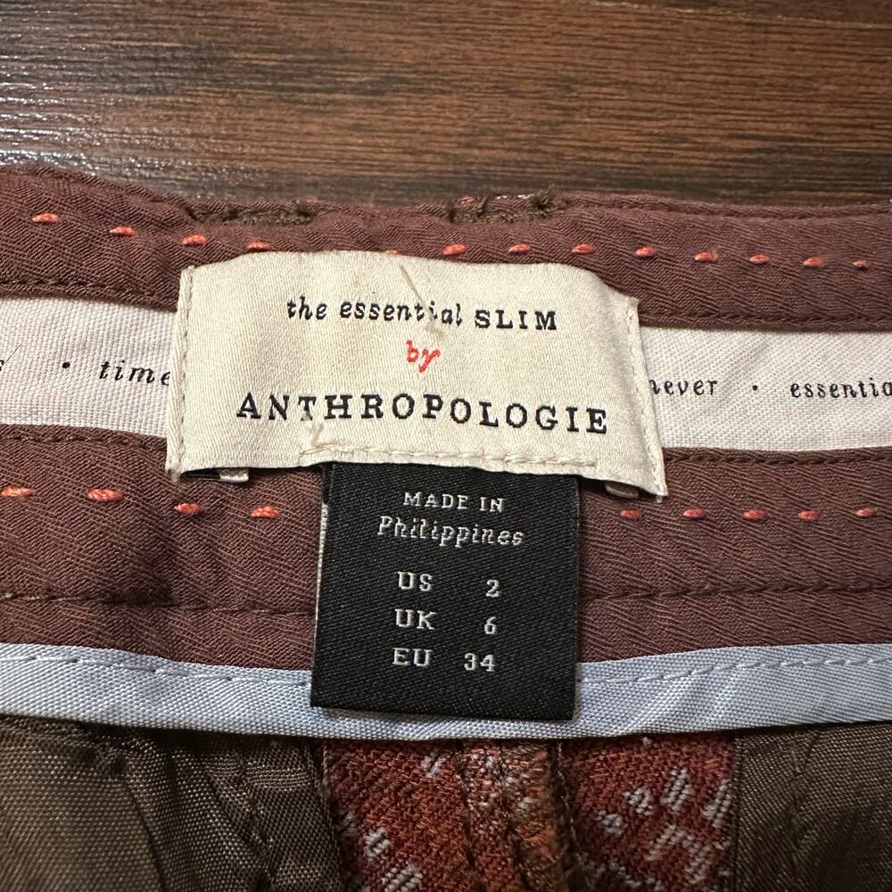 Anthropologie the essential slim brown floral print pants size 2 - Picture 7 of 14